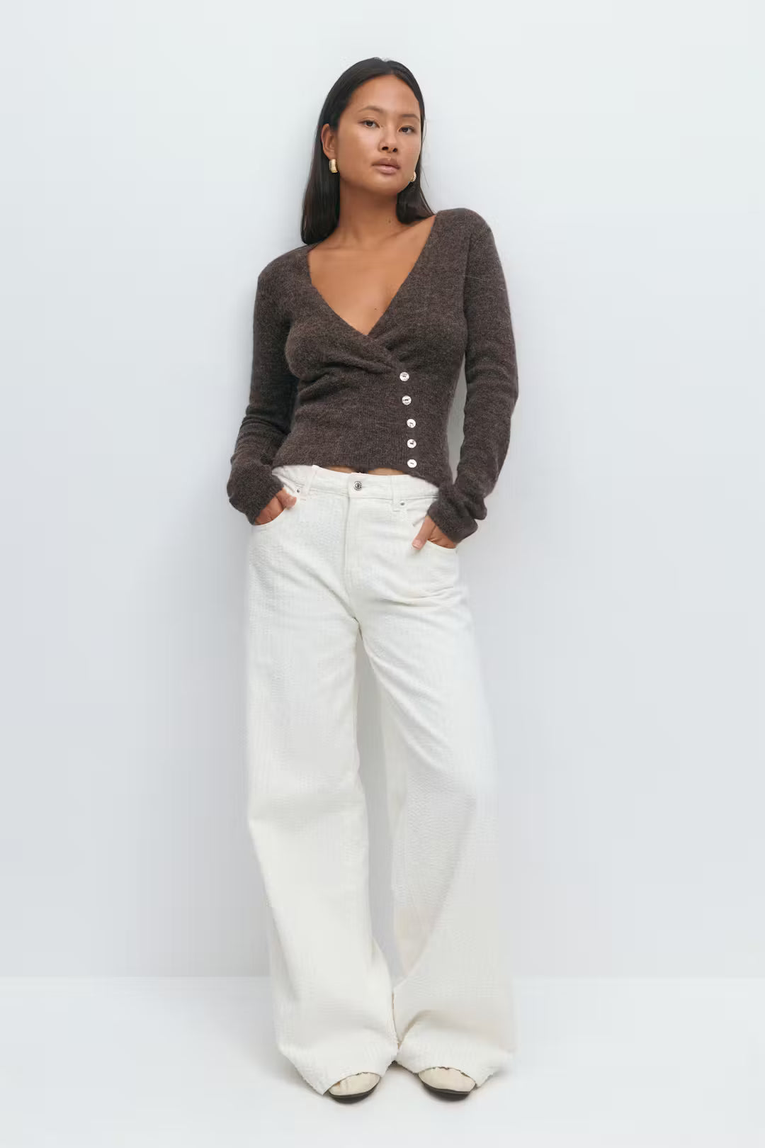 Stylish Versatile Short Cardigan Slim Fit Vintage Sexy Deep V Winter Knit Wear Fashion Casual Chic Fall Female Knitted Tops