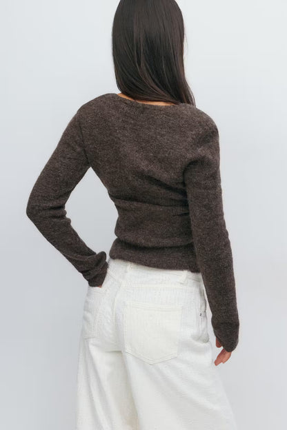 Stylish Versatile Short Cardigan Slim Fit Vintage Sexy Deep V Winter Knit Wear Fashion Casual Chic Fall Female Knitted Tops