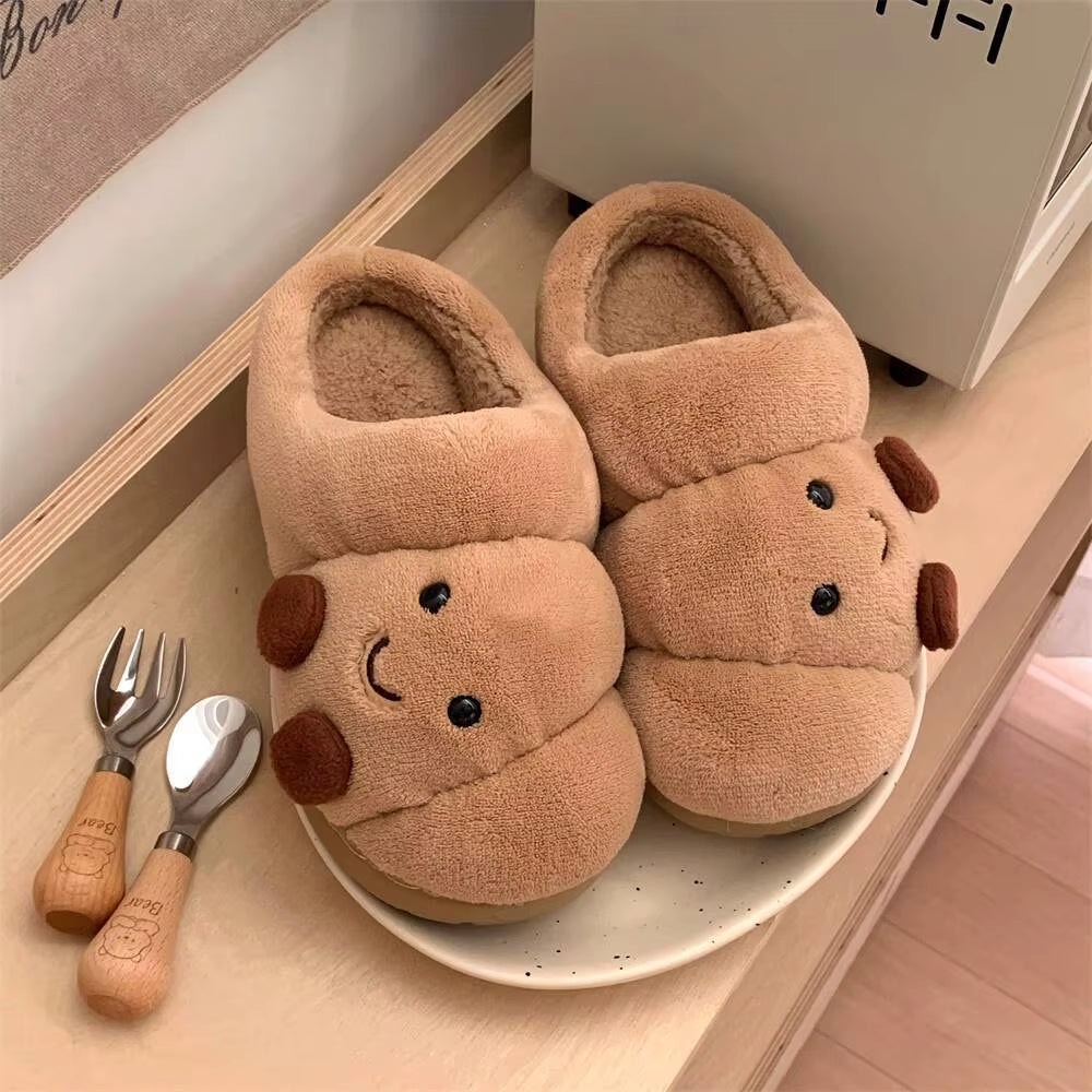 Couples Winter Home Slippers Fun Croissant Bread Design Thick Soled anti Slip Cute Cotton Indoor Household Slipper for Men Women